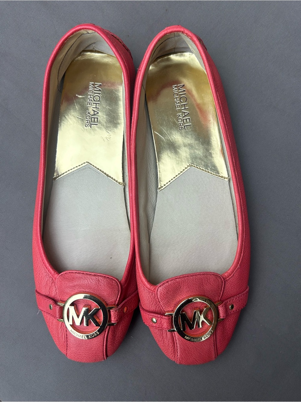 Michael Kors Coral Pink Leather MK Logo Ballet Flats size 11